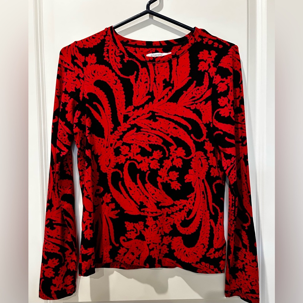 Red and Black Women's Top~Chico’s Size 00 Touch of Cool